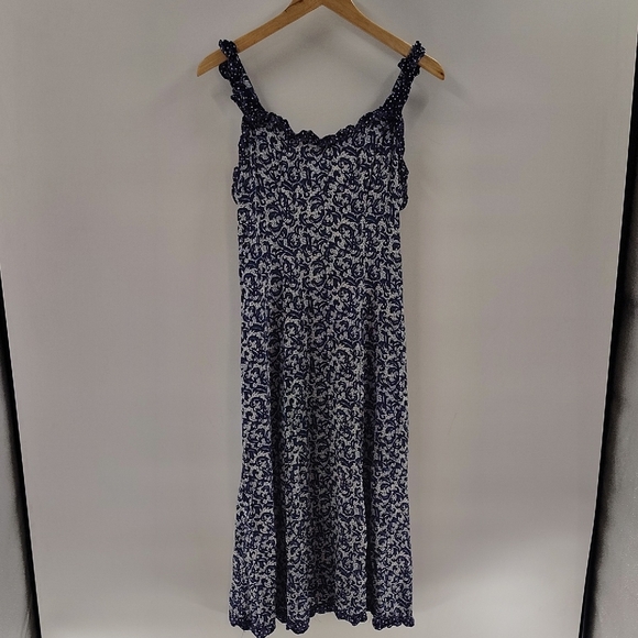Madison West Slip Dress Blue White Print Size 9 10 Zip Back Vintage - Picture 1 of 6